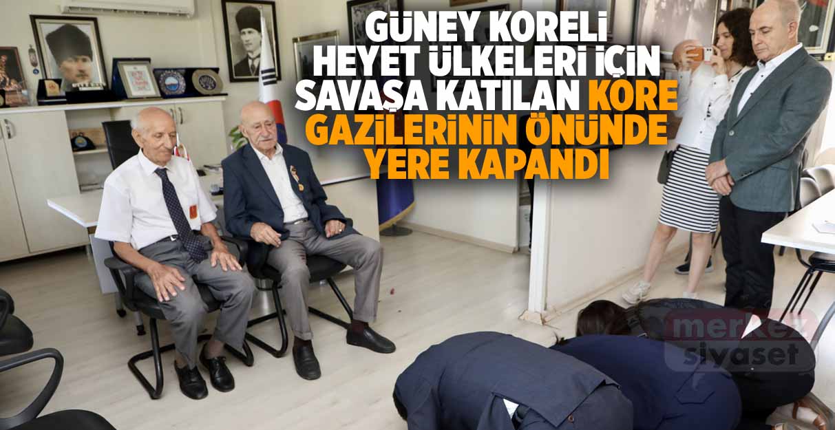 Güney Koreli heyet ülkeleri için savaşa katılan Kore gazilerinin önünde yere kapandı