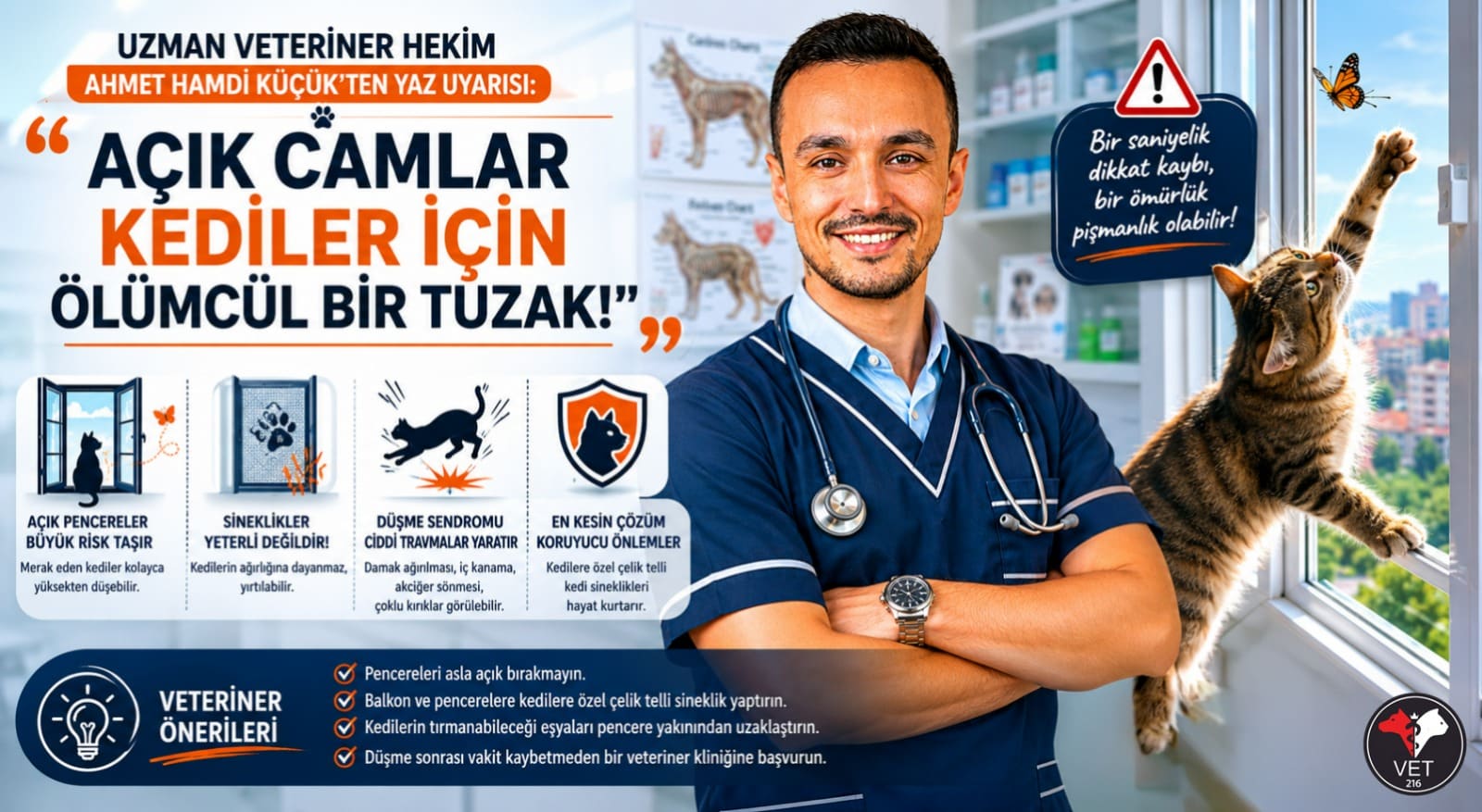 Uzman Veteriner Hekim Ahmet Hamdi Küçük’ten Yaz Uyarısı: “Açık Camlar Kediler İçin Ölümcül Bir Tuzak”